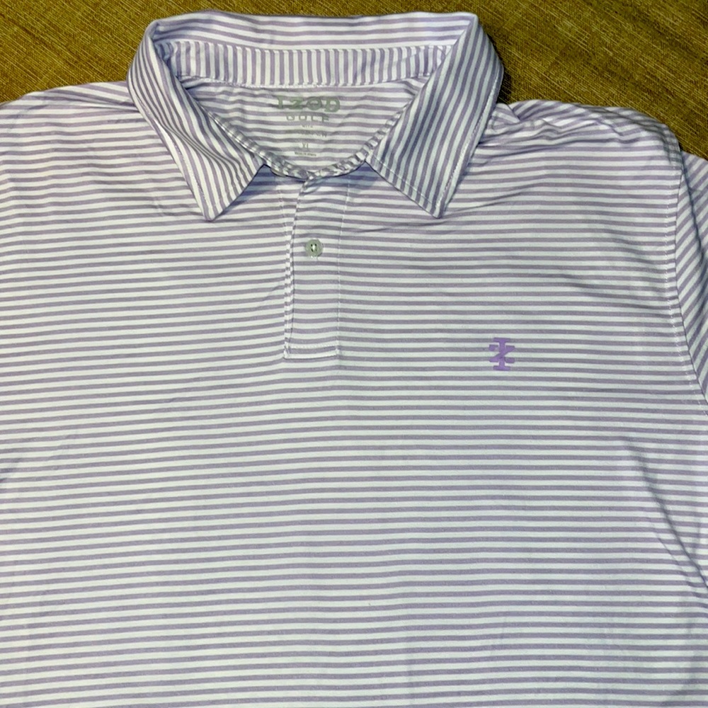 Lavender and white stripes IZOD golf shirt size xl
